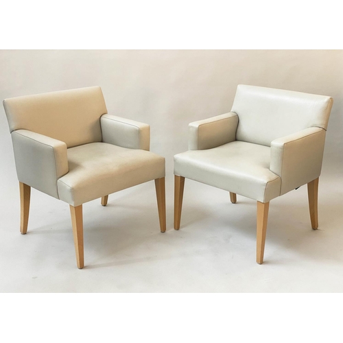 129 - ARMCHAIRS, a pair, 1970's Scandinavian style grey leather with tapering supports, 66cm W. (2)