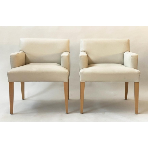 129 - ARMCHAIRS, a pair, 1970's Scandinavian style grey leather with tapering supports, 66cm W. (2)