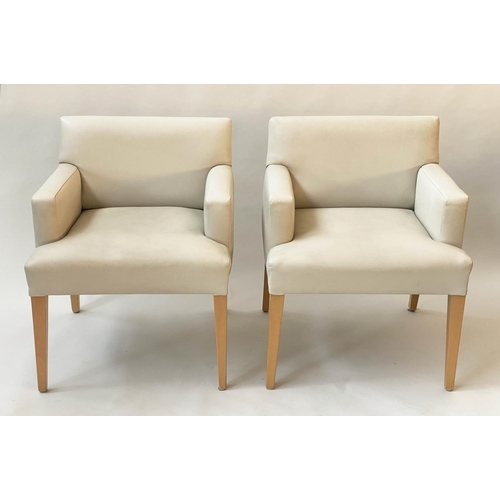 129 - ARMCHAIRS, a pair, 1970's Scandinavian style grey leather with tapering supports, 66cm W. (2)