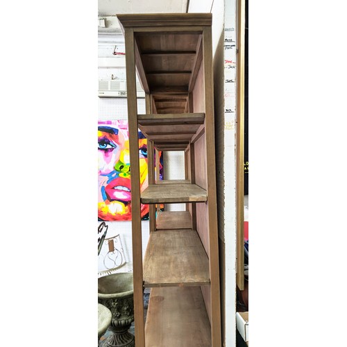 487 - BOOKCASE, 215cm x 104cm x 36cm, five shelves, with two drawers to base.