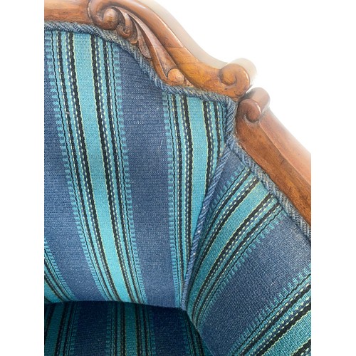 141 - ART DECO ARMCHAIRS, a pair walnut with blue tapestry stripe upholstery and carved frames, 66cm W. (2... 