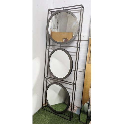 320 - BUBBLE WALL MIRROR, 180cm x 61cm x 10cm, 1960s style, with three articulating plates.