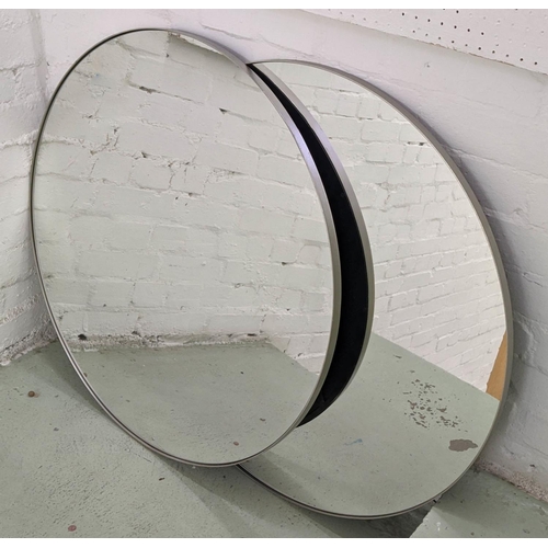 321 - CIRCULAR WALL MIRRORS, a pair, 80cm diam, each, silvered finish frames. (2)