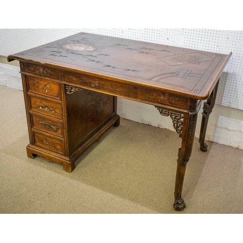 231 - GABRIEL VIARDOT FRENCH JAPONISME STAINED BEECH DESK AND CHAIR, both pieces signed, late 19th century... 