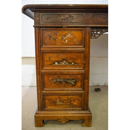 231 - GABRIEL VIARDOT FRENCH JAPONISME STAINED BEECH DESK AND CHAIR, both pieces signed, late 19th century... 