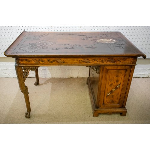 231 - GABRIEL VIARDOT FRENCH JAPONISME STAINED BEECH DESK AND CHAIR, both pieces signed, late 19th century... 