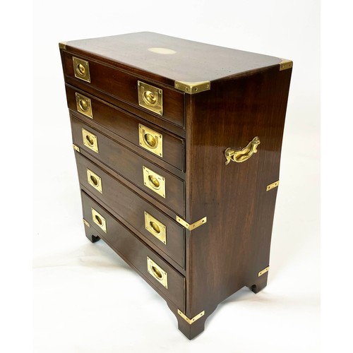 226 - CAMPAIGN STYLE CHEST, Regency design, mahogany of five drawers, 73cm H x 61cm W x 32cm D.