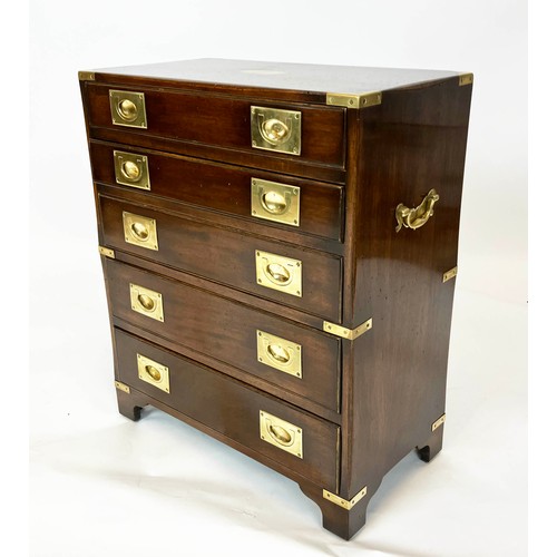 226 - CAMPAIGN STYLE CHEST, Regency design, mahogany of five drawers, 73cm H x 61cm W x 32cm D.