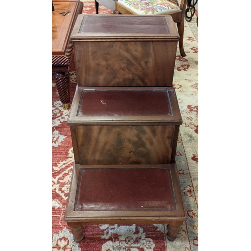 222 - BED STEPS  46cm W x 79cm D x 70cm H, George IV mahogany with red leather steps and pull out ceramic ... 