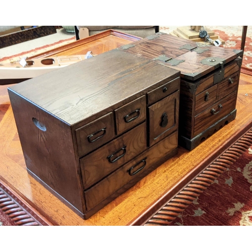 223 - SIAM TABLE TOP CHEST, 38cm W x 27cm D x 29cm H, antique elm with six drawers and an Asian table top ... 