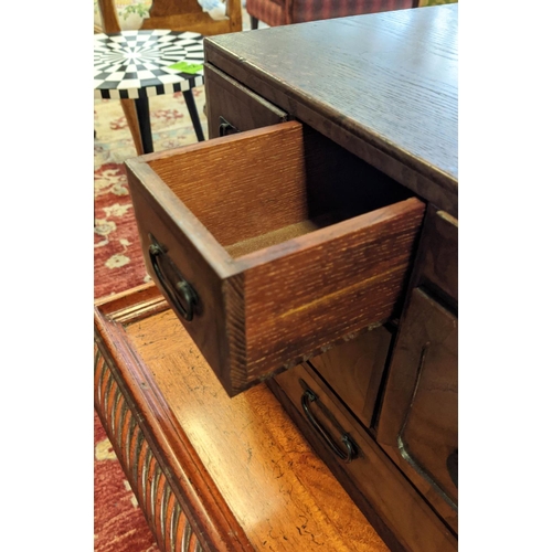 223 - SIAM TABLE TOP CHEST, 38cm W x 27cm D x 29cm H, antique elm with six drawers and an Asian table top ... 