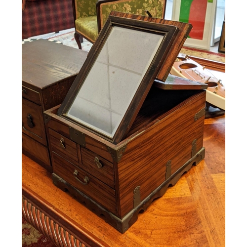 223 - SIAM TABLE TOP CHEST, 38cm W x 27cm D x 29cm H, antique elm with six drawers and an Asian table top ... 