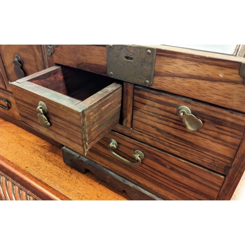 223 - SIAM TABLE TOP CHEST, 38cm W x 27cm D x 29cm H, antique elm with six drawers and an Asian table top ... 