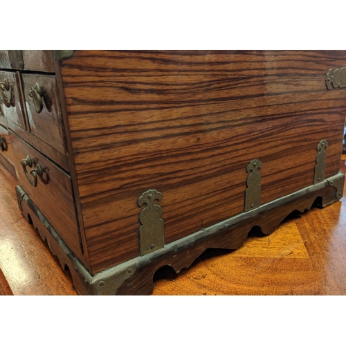 223 - SIAM TABLE TOP CHEST, 38cm W x 27cm D x 29cm H, antique elm with six drawers and an Asian table top ... 