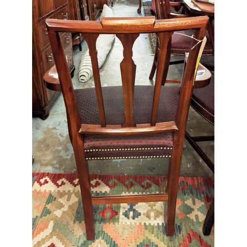 221 - DINING CHAIRS, a set of twelve, 88cm H, Sheraton style, mahogany with purple patterned upholstered s... 