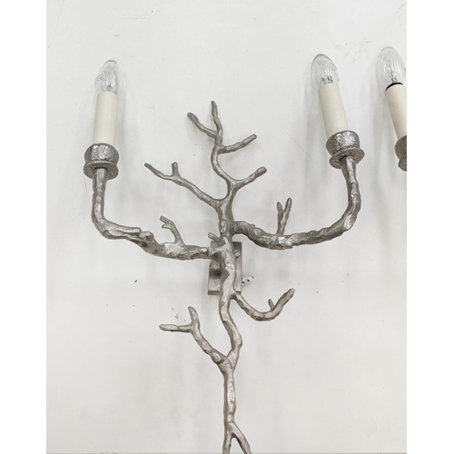 398 - VAUGHAN STYLE WALL LIGHTS, a pair, Neptune coral design, twin branch in nickel plated finish, 43cm H... 