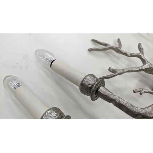 398 - VAUGHAN STYLE WALL LIGHTS, a pair, Neptune coral design, twin branch in nickel plated finish, 43cm H... 