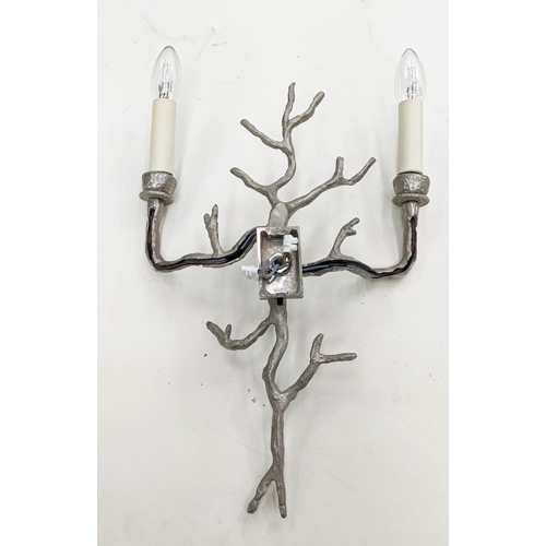 398 - VAUGHAN STYLE WALL LIGHTS, a pair, Neptune coral design, twin branch in nickel plated finish, 43cm H... 