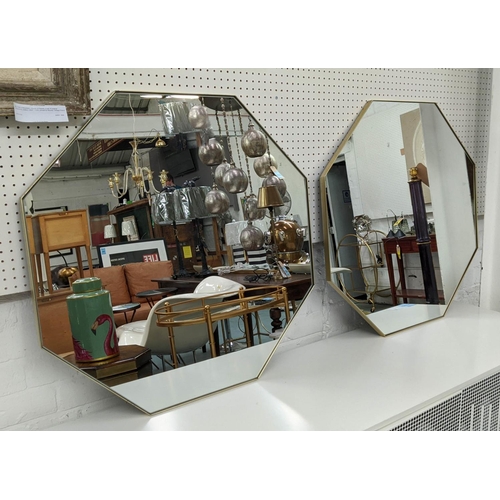 410 - WALL MIRRORS, a pair, octagonal shape, gilt frames, 74cm diam. (2)