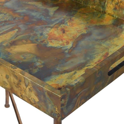 424 - TRAY TABLE, contemporary design, mottled gilt metal top, 62x60x40.