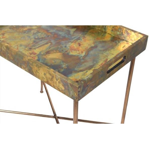 424 - TRAY TABLE, contemporary design, mottled gilt metal top, 62x60x40.