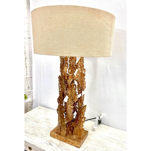 430 - TABLE LAMP, 88cm x 50cm, abstract gilt metal design, with shade.