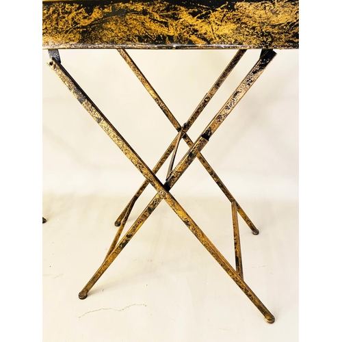 432 - SIDE TABLES, a pair, aged gilt finish, fold out base,
66x69x39. (2)