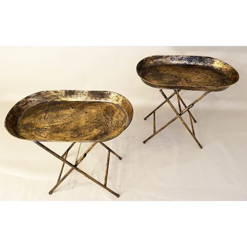 432 - SIDE TABLES, a pair, aged gilt finish, fold out base,
66x69x39. (2)