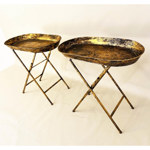 432 - SIDE TABLES, a pair, aged gilt finish, fold out base,
66x69x39. (2)