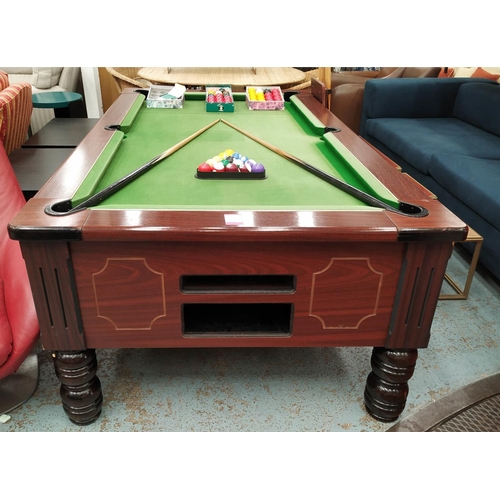 467 - SLATE TOP POOL TABLE, 220cm x 128cm x 78cm, with a set of American pool balls, English pool balls, s... 