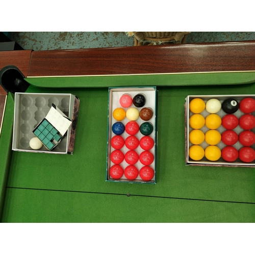 467 - SLATE TOP POOL TABLE, 220cm x 128cm x 78cm, with a set of American pool balls, English pool balls, s... 