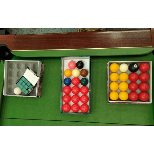 467 - SLATE TOP POOL TABLE, 220cm x 128cm x 78cm, with a set of American pool balls, English pool balls, s... 