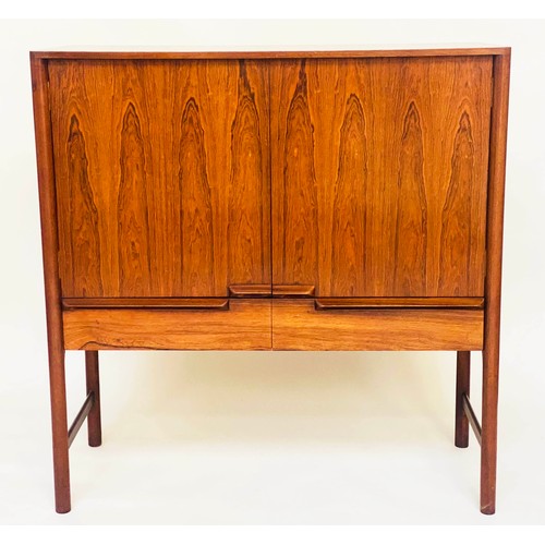 458 - AH MCINTOSH & CO CABINET, 104cm x 46cm x 111cm, 1960s figured rosewood with two panel doors above tw... 