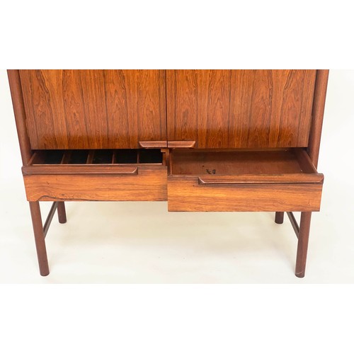 458 - AH MCINTOSH & CO CABINET, 104cm x 46cm x 111cm, 1960s figured rosewood with two panel doors above tw... 