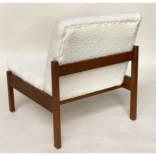 378 - COCKTAIL CHAIRS, a pair, 1970s teak with bouclé upholstery, 61cm W. (2)