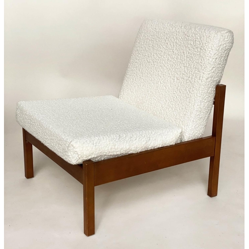 378 - COCKTAIL CHAIRS, a pair, 1970s teak with bouclé upholstery, 61cm W. (2)