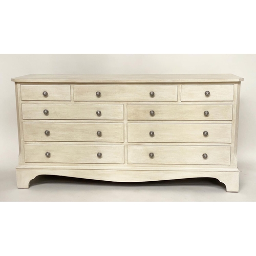 268 - LOW CHEST, George III design grey painted with nine drawers, 152cm x 49cm x 76cm H.