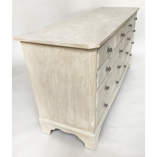 268 - LOW CHEST, George III design grey painted with nine drawers, 152cm x 49cm x 76cm H.