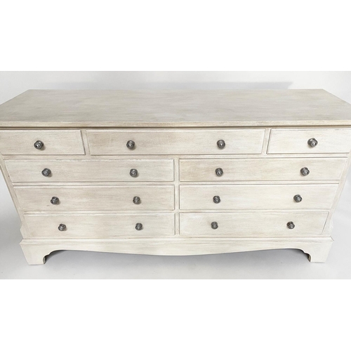 268 - LOW CHEST, George III design grey painted with nine drawers, 152cm x 49cm x 76cm H.