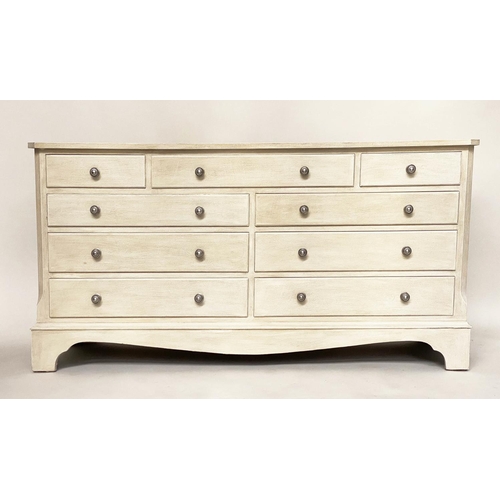 268 - LOW CHEST, George III design grey painted with nine drawers, 152cm x 49cm x 76cm H.