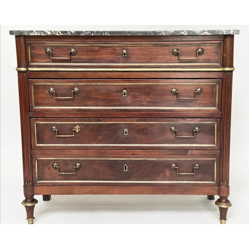 270 - DIRECTOIRE COMMODE, late 18th century French mahogany and gilt metal mounted with four long drawers,... 