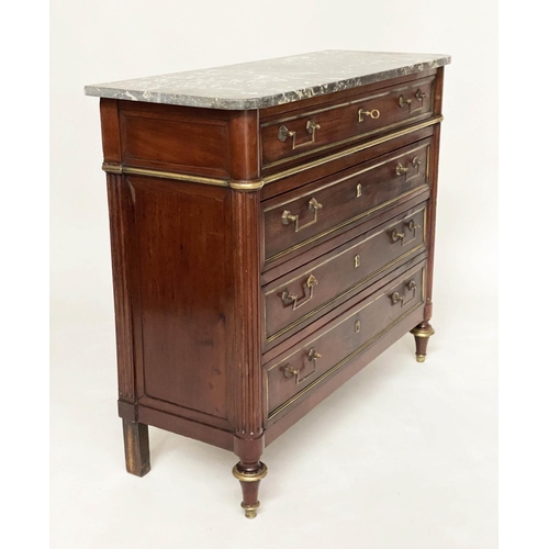 270 - DIRECTOIRE COMMODE, late 18th century French mahogany and gilt metal mounted with four long drawers,... 