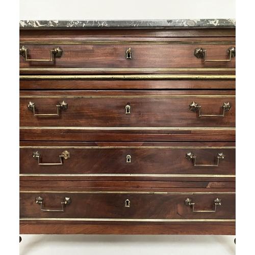 270 - DIRECTOIRE COMMODE, late 18th century French mahogany and gilt metal mounted with four long drawers,... 