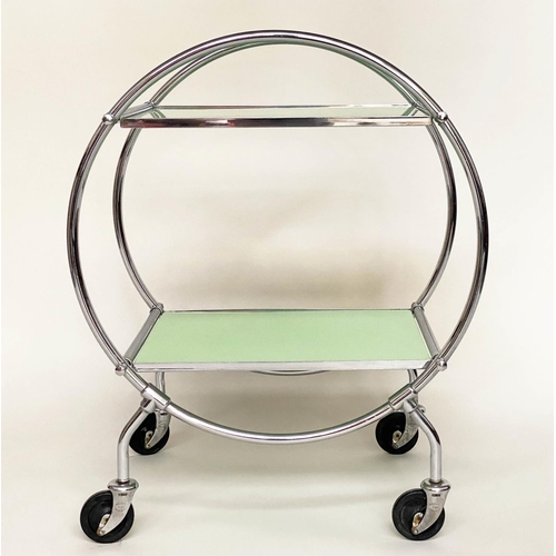 271 - ART DECO TROLLEY, chrome with two glass shelves and castors, 84cm H x 69cm x 49cm.