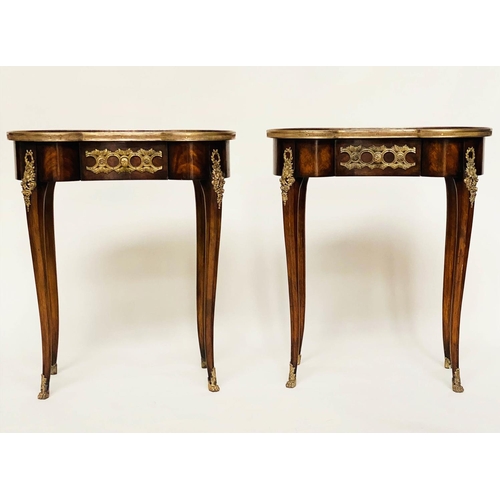 272 - THEODORE ALEXANDER LAMP TABLES, a pair French style, figured walnut and gilt metal mounted, each kid... 