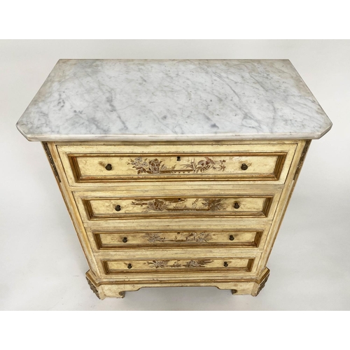 256 - COMMODE, 19th century French, cream lacquered and gilt chinoserie style decorated with four long dra... 