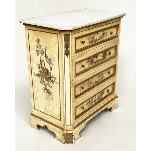 256 - COMMODE, 19th century French, cream lacquered and gilt chinoserie style decorated with four long dra... 