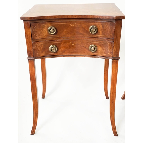 258 - LAMP TABLES, a pair, George III design flame mahogany each concave with two drawers and swept suppor... 