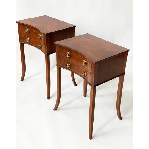 258 - LAMP TABLES, a pair, George III design flame mahogany each concave with two drawers and swept suppor... 