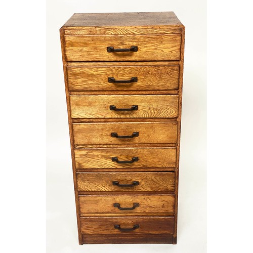 261 - BANK OF DRAWERS, early 20th century English oak with eight drawers, 48cm x 38cm x 105cm H.